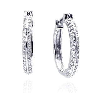 925 Silver Rhodium Plated Micro Pave Clear CZ Hoop Earrings