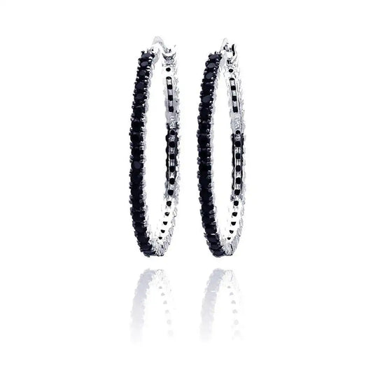 925 Sterling Silver Black and Silver Rhodium Plated CZ Dangling Earrings