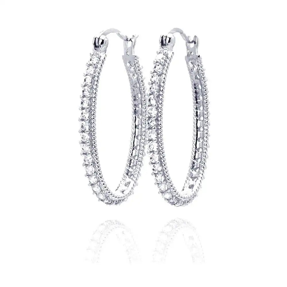 925 Sterling Silver Rhodium Plated Round CZ Hoop Earrings
