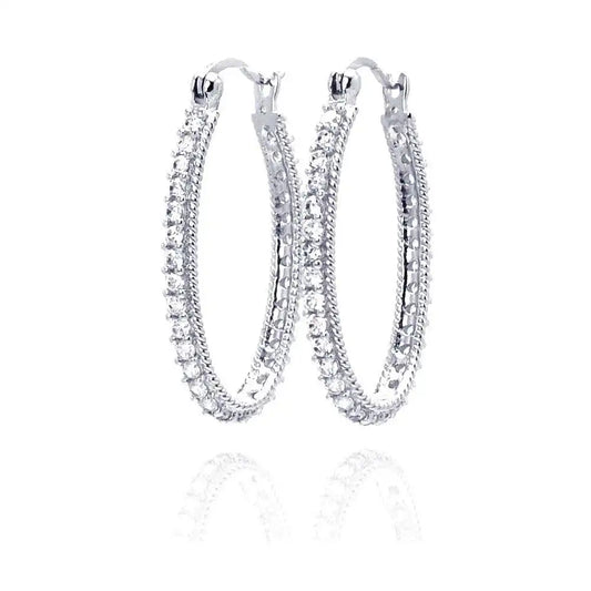 925 Sterling Silver Rhodium Plated Round CZ Hoop Earrings