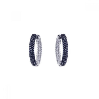 925 Silver Rhodium Plated Round CZ Hoop Earrings