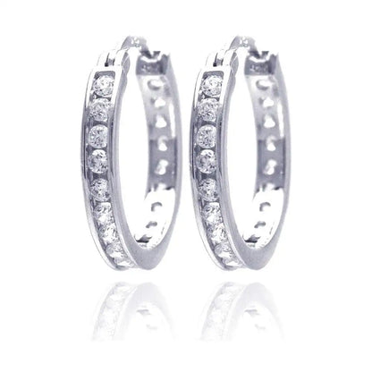 925 Sterling Silver Rhodium Plated 2.8mm Round Clear CZ Hoop Earrings