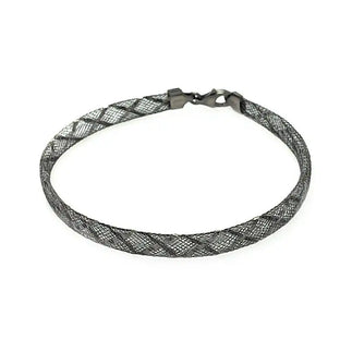 925 Sterling Silver Clearance Black Rhodium Plated Crisscross Net Italian Bracelet