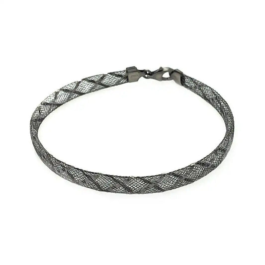 925 Sterling Silver Clearance Black Rhodium Plated Crisscross Net Italian Bracelet