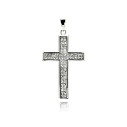 925 Sterling Silver Rhodium Plated Cross Micro Pave CZ Dangling Pendant