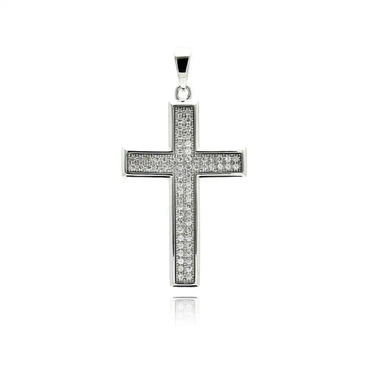 925 Sterling Silver Rhodium Plated Cross Micro Pave CZ Dangling Pendant