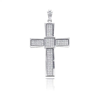 925 sterling Silver Rhodium Plated Cross Micro Pave CZ Dangling Pendant