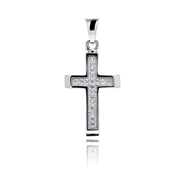 925 Sterling Silver Rhodium Plated Cross Inlay Micro Pave CZ Dangling Pendant