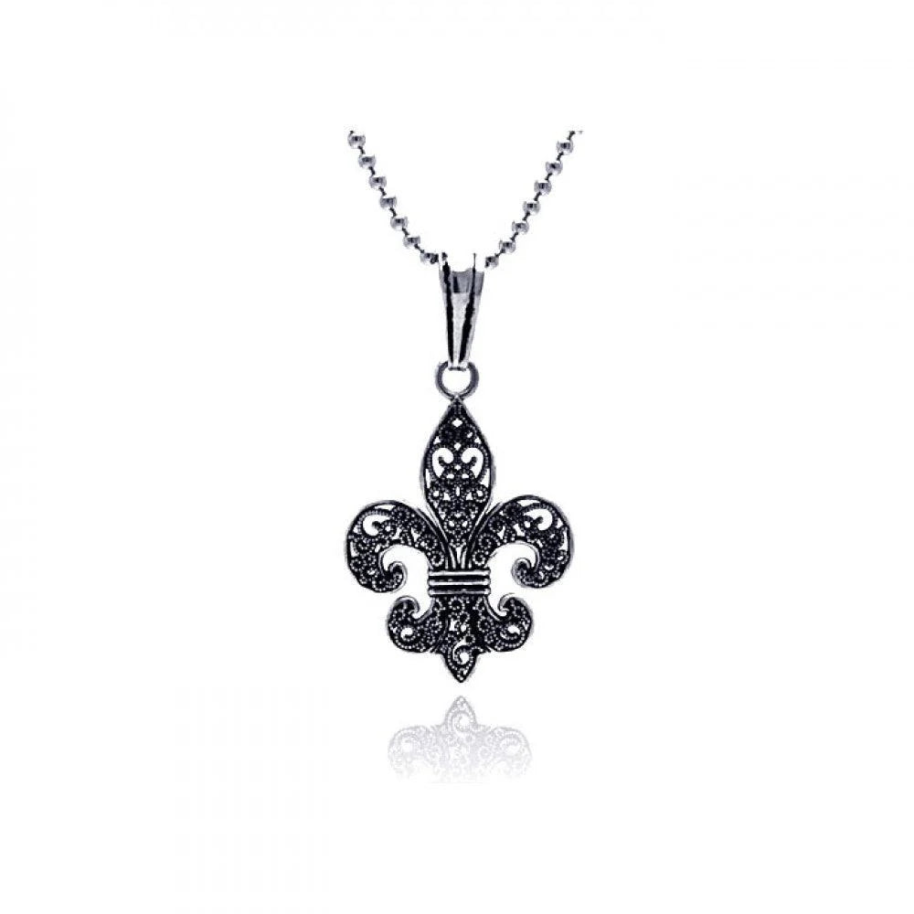 925 Silver Oxidized fLeur De Lis Pendant