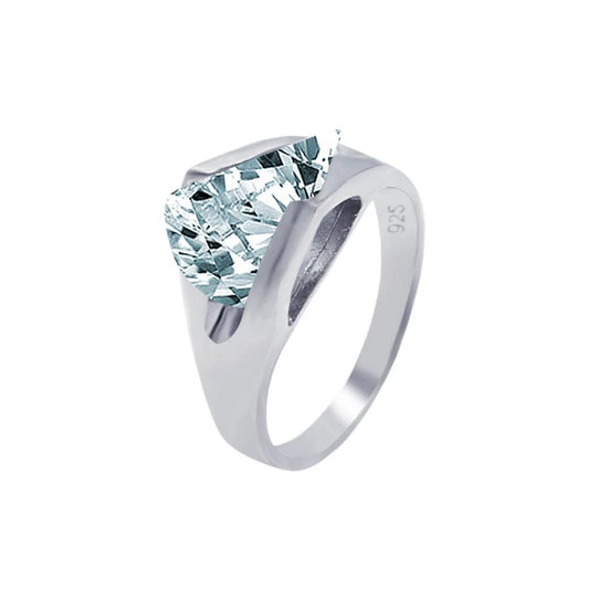 925 Silver Rhodium Plated Clear Sideways CZ Ring