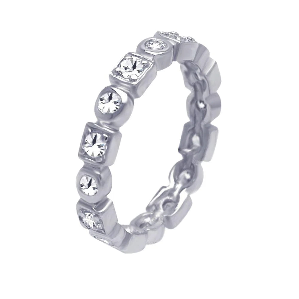 925 Silver Rhodium Plated Clear Square Round CZ Stackable Eternity Ring