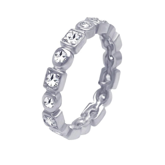 925 Silver Rhodium Plated Clear Square Round CZ Stackable Eternity Ring