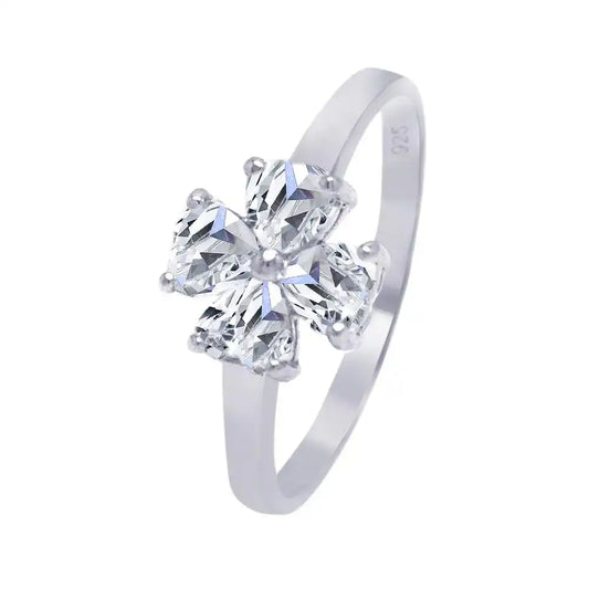 925 Sterling Silver Rhodium Plated Clear CZ Cross Clover Ring
