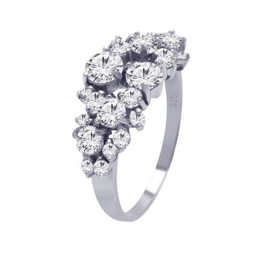 925 Silver Rhodium Plated Clear Multi Sized CZ Ring