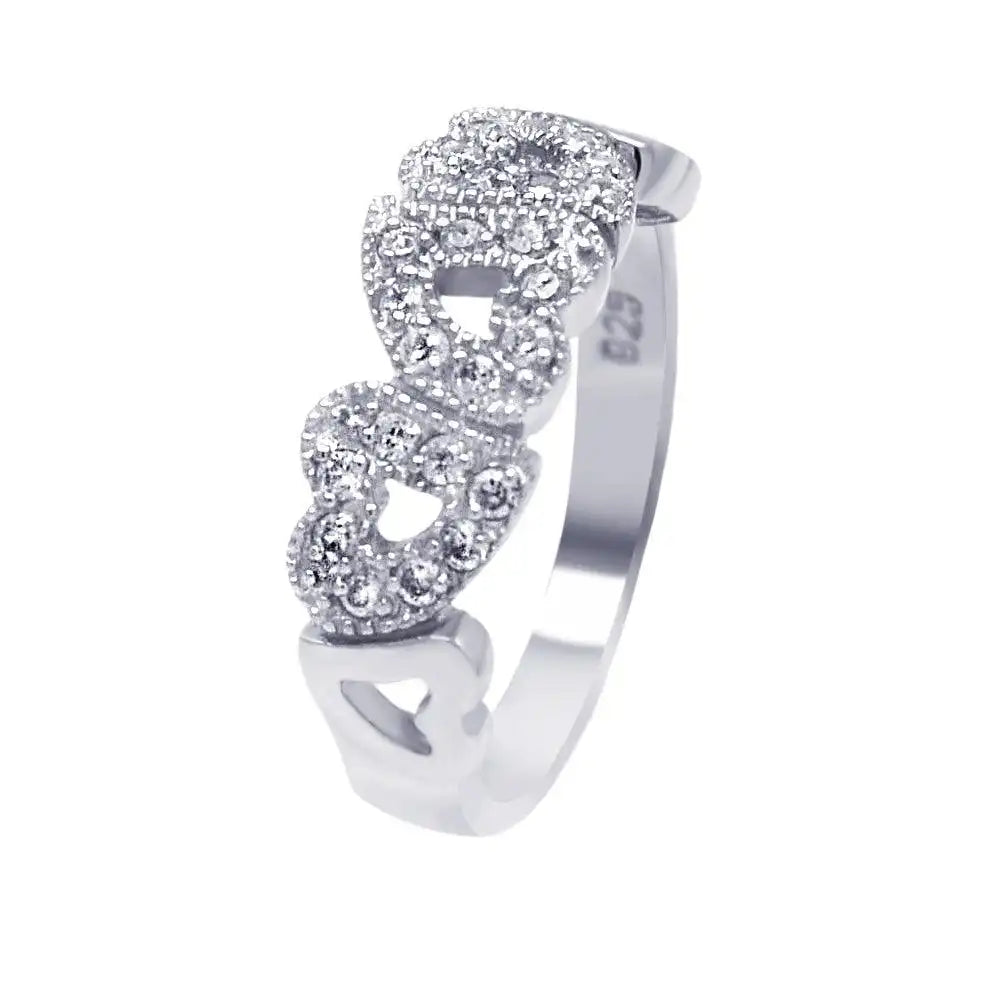 925 Sterling Silver Rhodium Plated CZ Multiple Hearts Ring