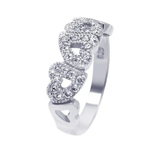925 Sterling Silver Rhodium Plated CZ Multiple Hearts Ring