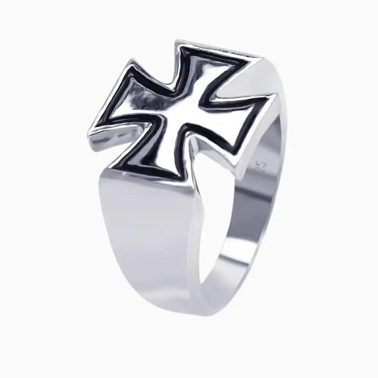 925 Sterling Silver Rhodium and Black Rhodium Plated High Polish Cross Ring