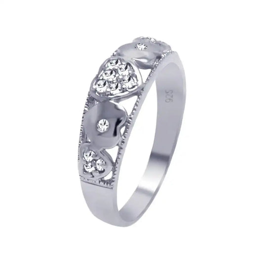 925 Sterling Silver Rhodium Plated Pave Clear CZ Heart Ring