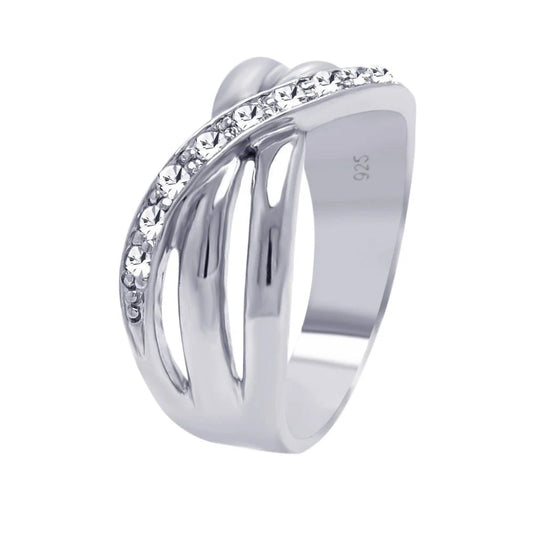 925 Silver Rhodium Plated CZ Overlap Ring