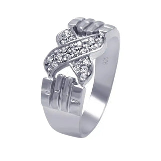 925 Sterling Silver Clearance Rhodium Plated Clear Pave CZ Hand X Ring