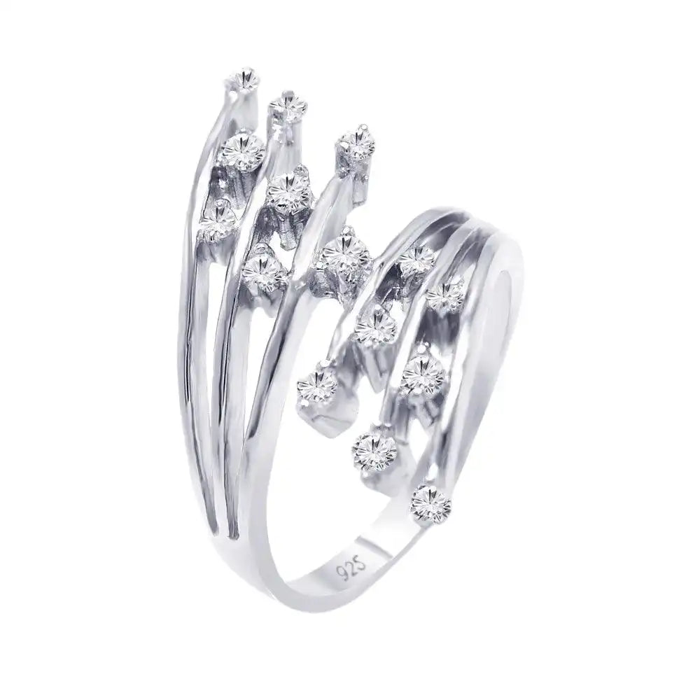 925 Sterling Silver Rhodium Plated CZ Double Row Ring
