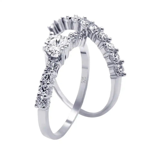 925 Sterling Silver Rhodium Plated CZ Bridal Engagement Ring Set