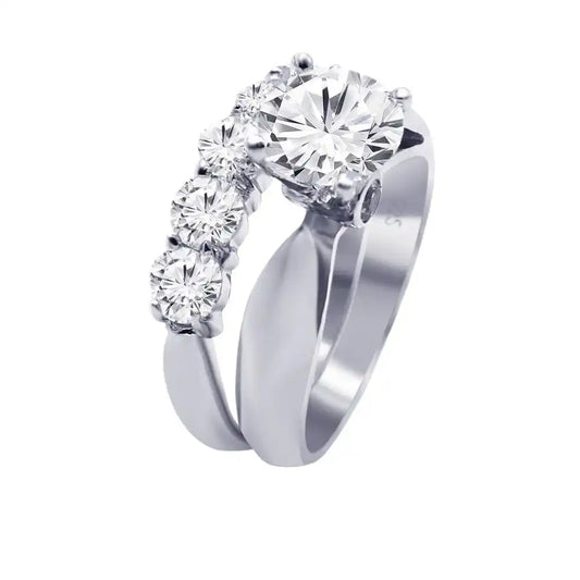 925 Sterling Silver Rhodium Plated Multi Clear Round CZ Engagement Ring