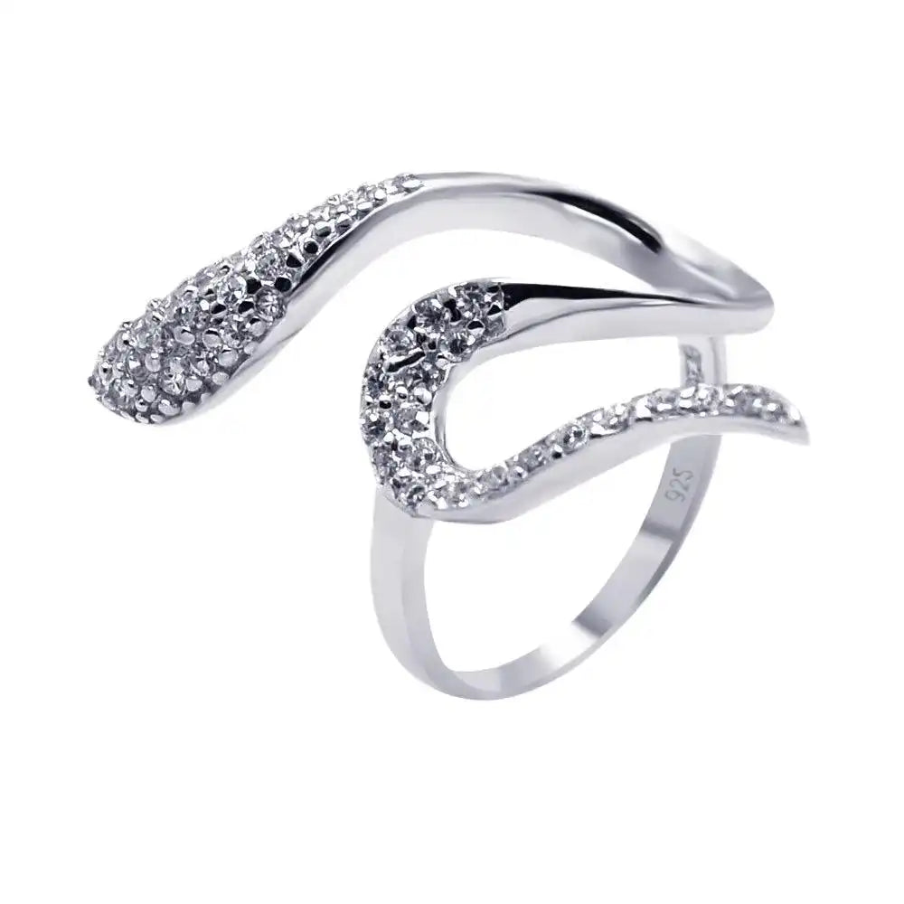 925 Sterling Silver Rhodium Plated Pave Set CZ Snake Ring
