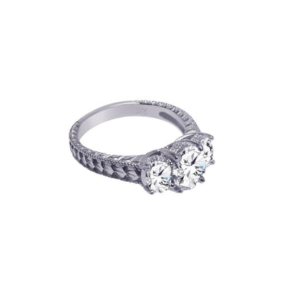 925 Silver Rhodium Plated CZ Past Present Future Ring