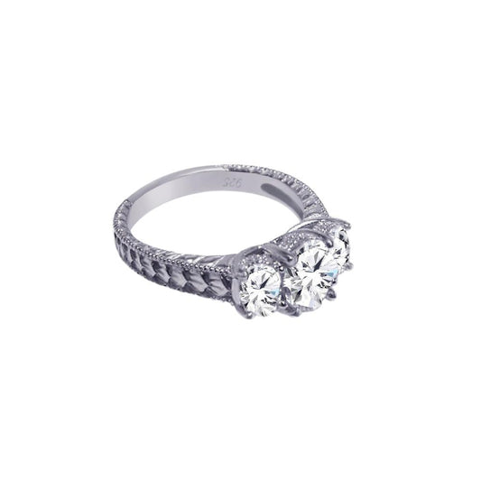 925 Silver Rhodium Plated CZ Past Present Future Ring
