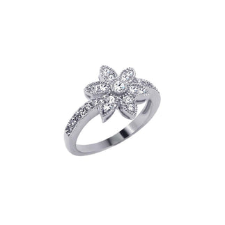 925 Silver Rhodium Plated Micro Pave CZ Flower Ring