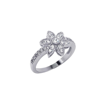925 Silver Rhodium Plated Micro Pave CZ Flower Ring