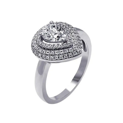 925 Sterling Silver Rhodium Plated Micro Pave Clear Center CZ Multi Layer Tear Ring