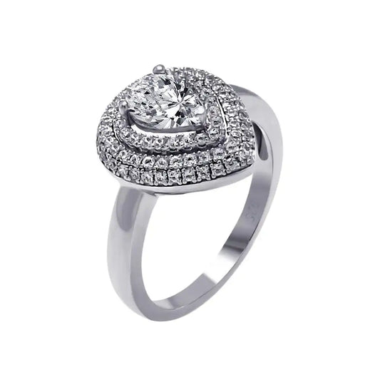 925 Sterling Silver Rhodium Plated Micro Pave Clear Center CZ Multi Layer Tear Ring