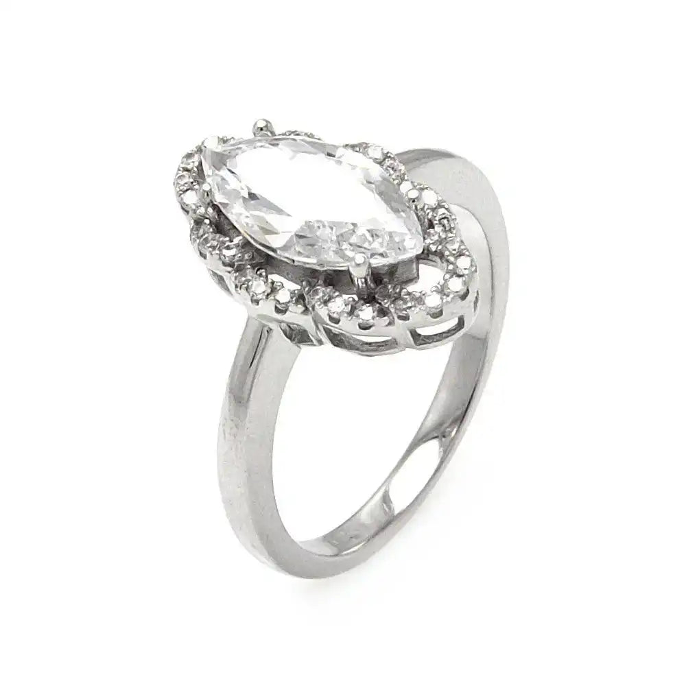 925 Sterling Silver Rhodium Plated Micro Pave Clear CZ Marquise Ring