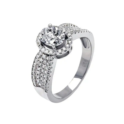 925 Sterling Silver Rhodium Plated Micro Pave CZ Oval Ring