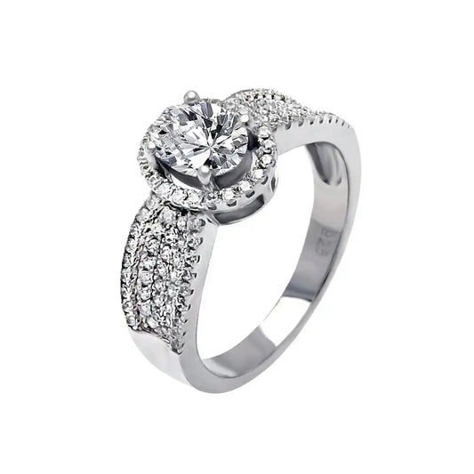 925 Sterling Silver Rhodium Plated Micro Pave CZ Oval Ring