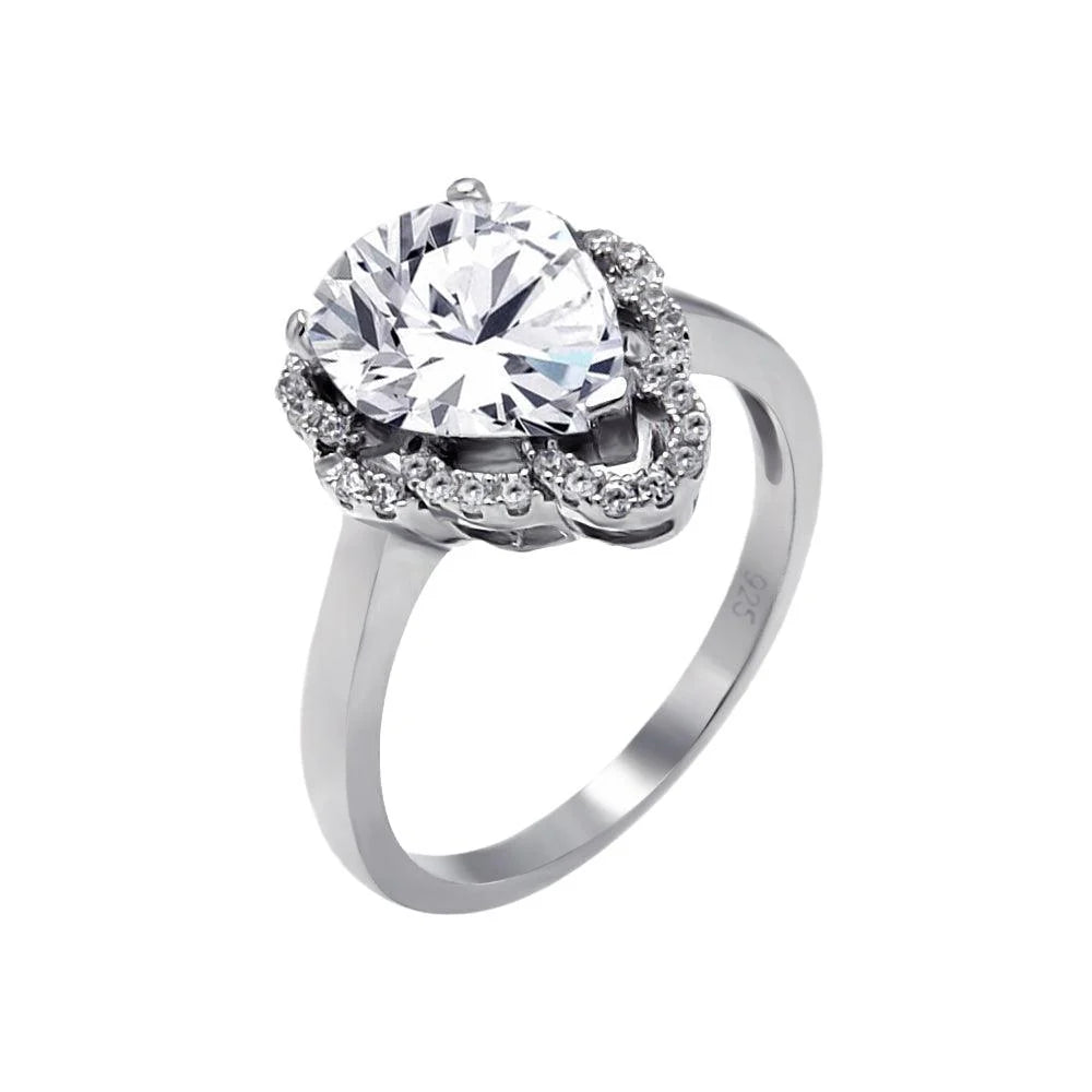 925 Silver Rhodium Plated Micro Pave CZ Tear Drop Ring