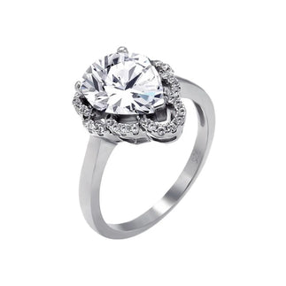 925 Silver Rhodium Plated Micro Pave CZ Tear Drop Ring