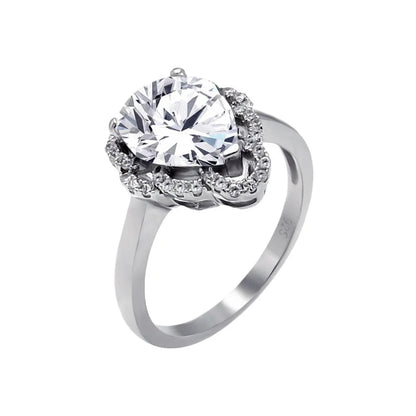 925 Silver Rhodium Plated Micro Pave CZ Tear Drop Ring