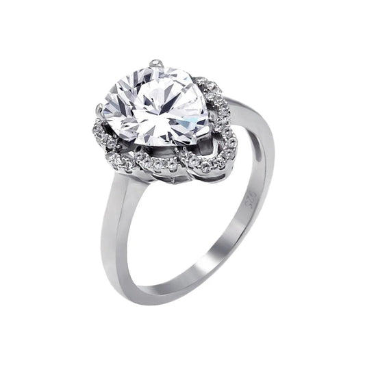 925 Silver Rhodium Plated Micro Pave CZ Tear Drop Ring