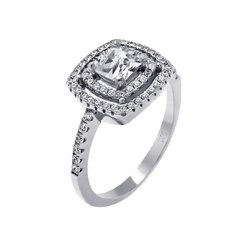 925 Sterling Silver Rhodium Plated Micro Pave Clear CZ Multi Layer Square Ring