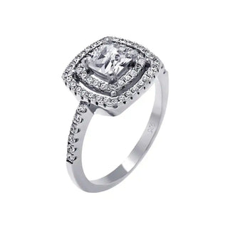 925 Sterling Silver Rhodium Plated Micro Pave Clear CZ Multi Layer Square Ring