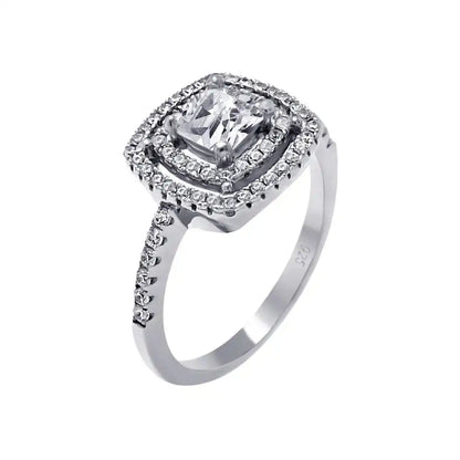 925 Sterling Silver Rhodium Plated Micro Pave Clear CZ Multi Layer Square Ring