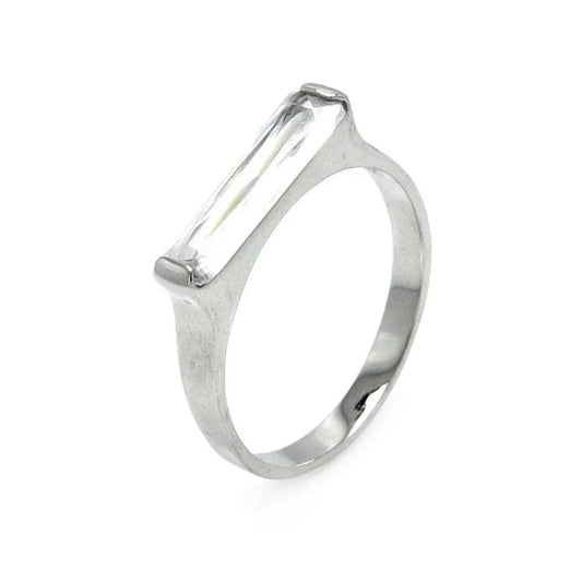 925 Silver Clearance Rhodium Plated Long Clear CZ Bar Ring