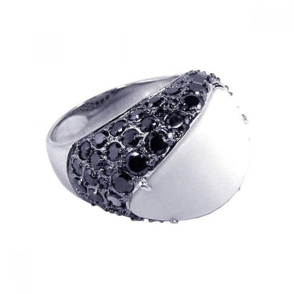 925 Silver Clearance- Black Rhodium Plated White Stone Black CZ Cigar Band Ring