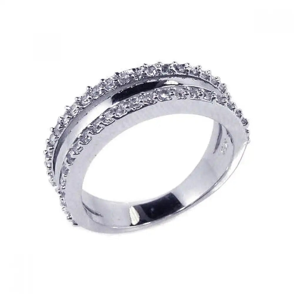 925 Sterling Silver Clearance Rhodium Plated Half Clear CZ Ring