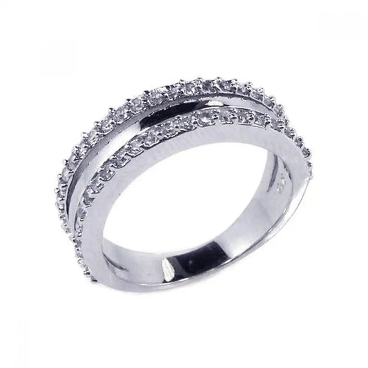 925 Sterling Silver Clearance Rhodium Plated Half Clear CZ Ring