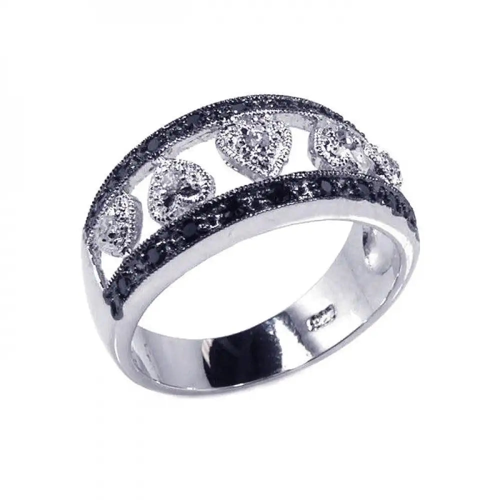 925 Sterling Silver Clearance Rhodium Plated Half Black Clear CZ Heart Ring