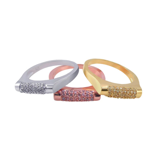925 Silver Rhodium, Gold and Rose Gold Plated CZ 3 Ring Set